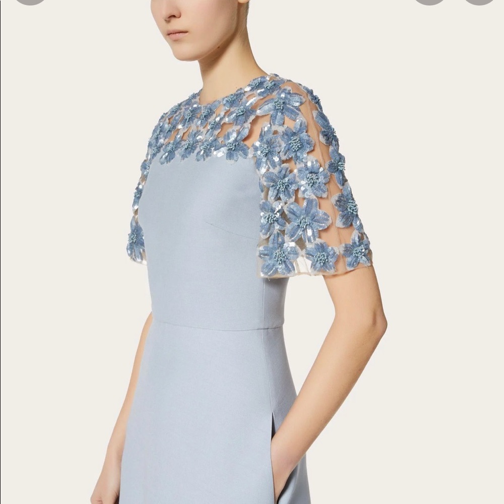 NWT Valentino Women's Blue Embellished Crepe Couture Dress